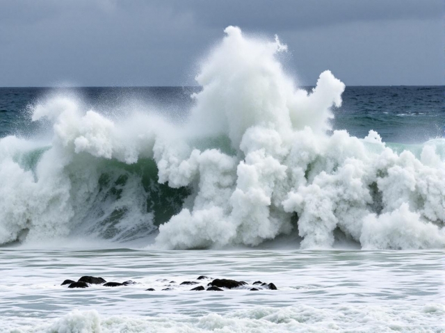 高潮で荒れる海