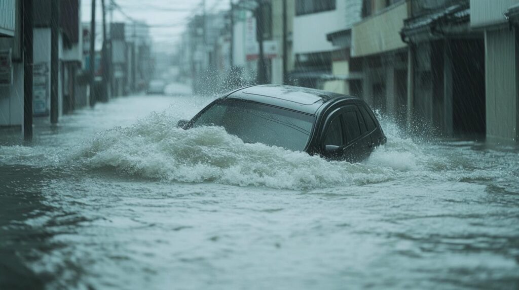 洪水で流される車